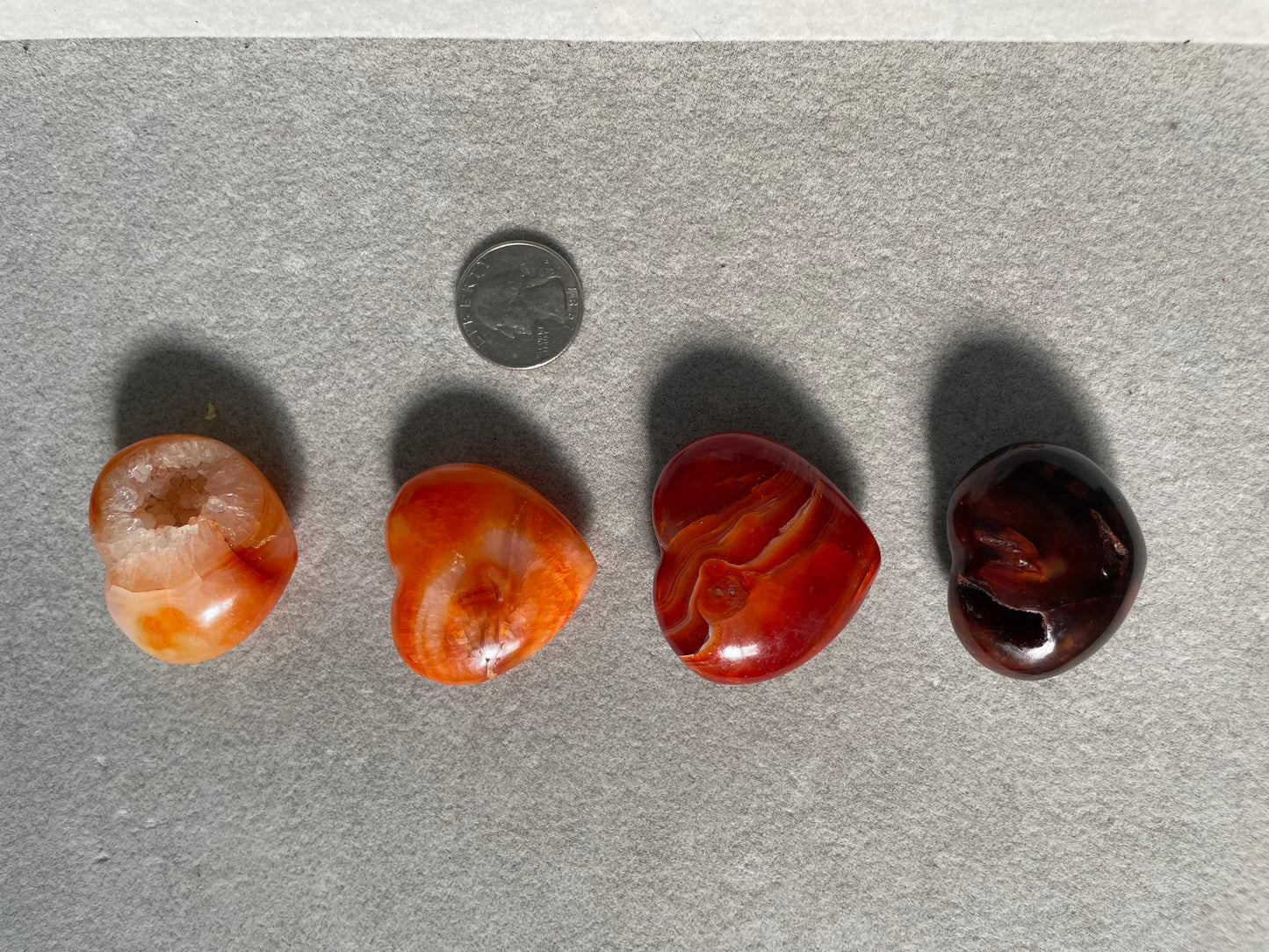 Carnelian Heart Palmstone 4-pc Set / Motivation, Stamina + Passion / $50 for collection